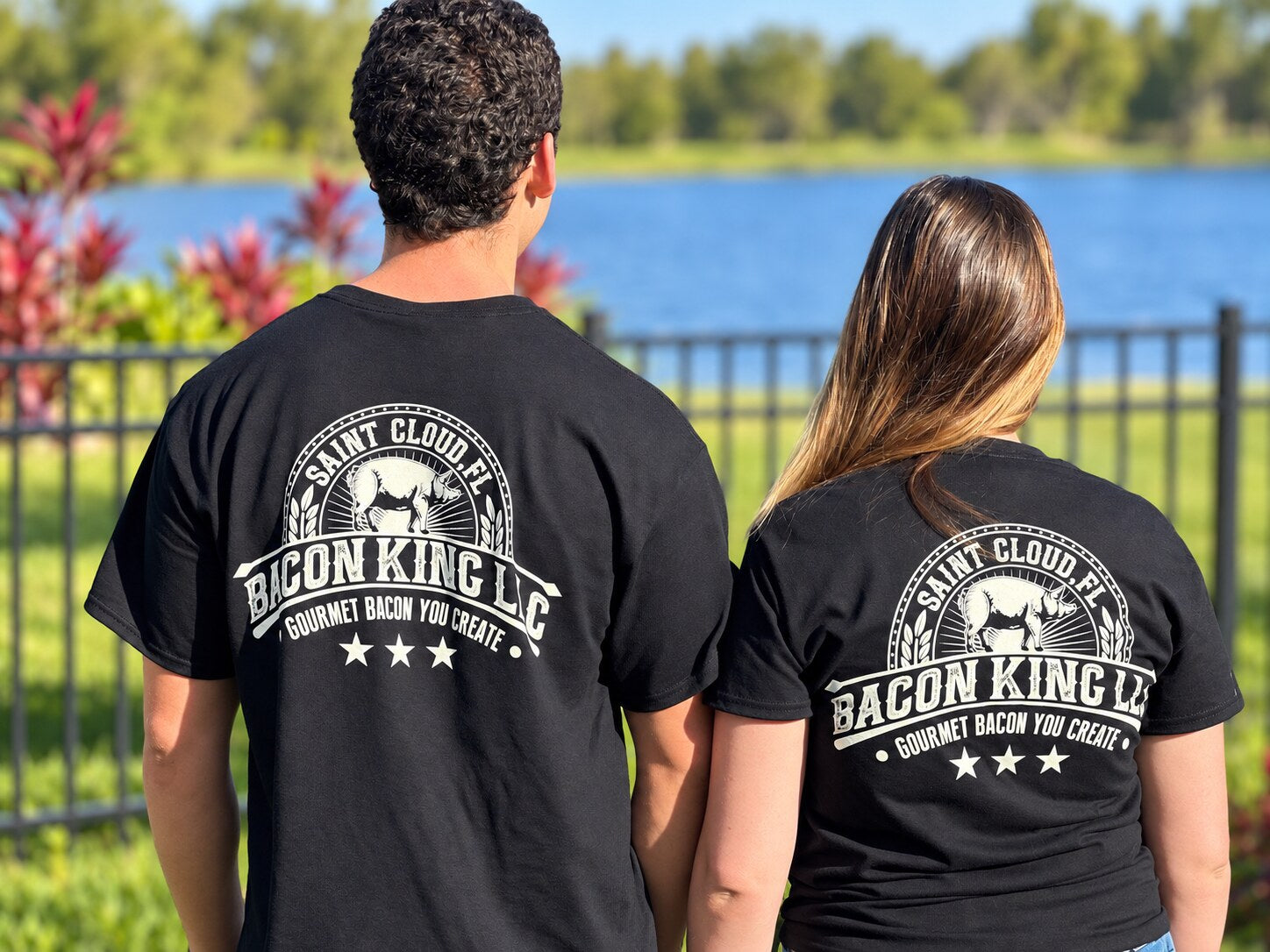Models wearing Bacon King USA shirts